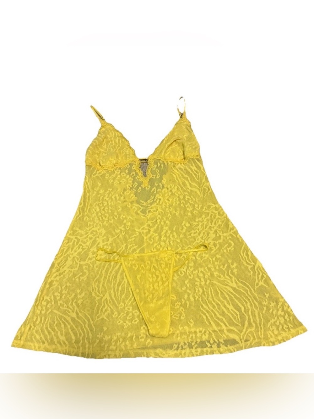 Victorias Secret Women's Sexy Charm Lace Naughty Chemise G-String Set Yellow vtg